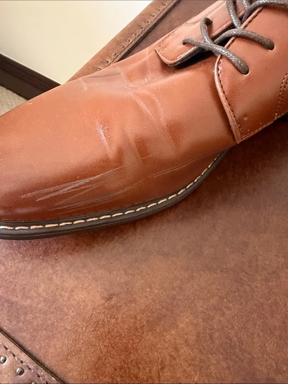 Nunn Bush Men’s Cognac Brown Leather Derby Dress Shoes